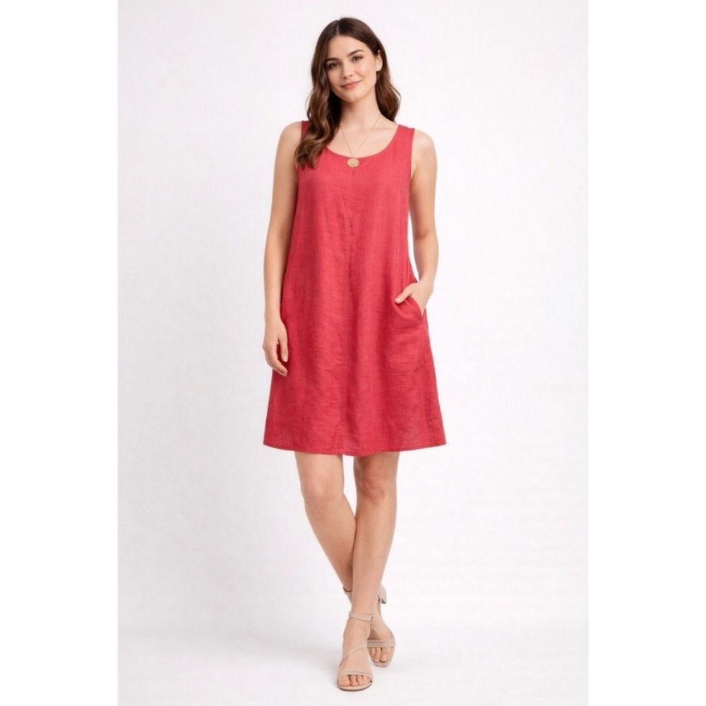 J.Jill Coral Pink Linen Sleeveless Tank Dress with Pockets Size Small